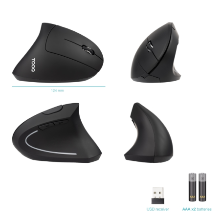 Souris ergonomique sans fil Tooq 3200 dpi noire