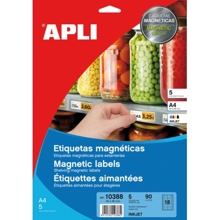 Étiquettes magnétiques blanches Apli 80,0 x 28,0 mm 5 feuilles