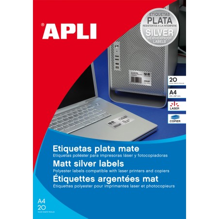 Apli Étiquettes métalliques argentées 63,5 x 29,6 mm 20 feuilles