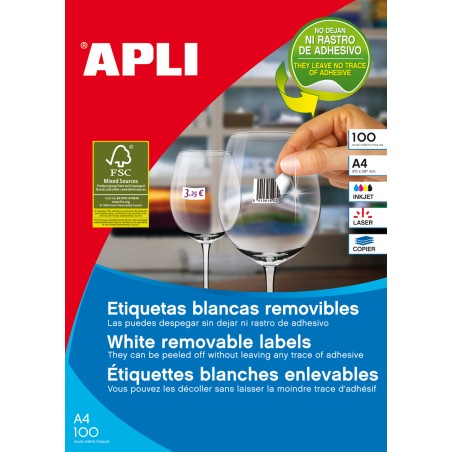 Apli étiquettes blanches amovibles 210,0 x 148,0 mm 100 feuilles