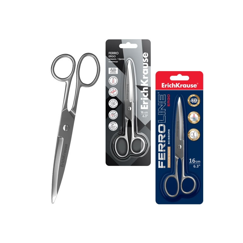 Ciseaux ErichKrause 16 cm acier argentés ergonomiques Ciseaux ErichKrause 16 cm acier argentés ergonomiques