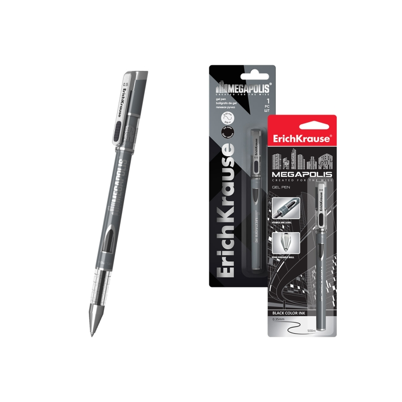 Stylo gel noir 0,5 mm ErichKrause Megapolis étanche Stylo gel noir 0,5 mm ErichKrause Megapolis étanche