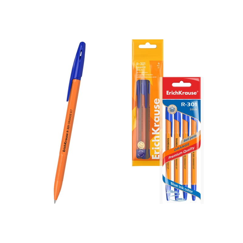 Stylo-bille ErichKrause R-301 bleu 0,7 mm, lot de 4 Stylo-bille ErichKrause R-301 bleu 0,7 mm, lot de 4