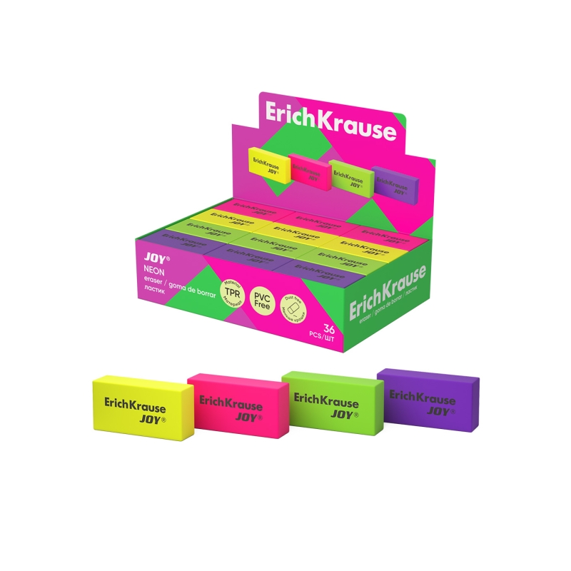 Gommes ErichKrause JOY Neon x36, assorties sans PVC Gommes ErichKrause JOY Neon x36, assorties sans PVC