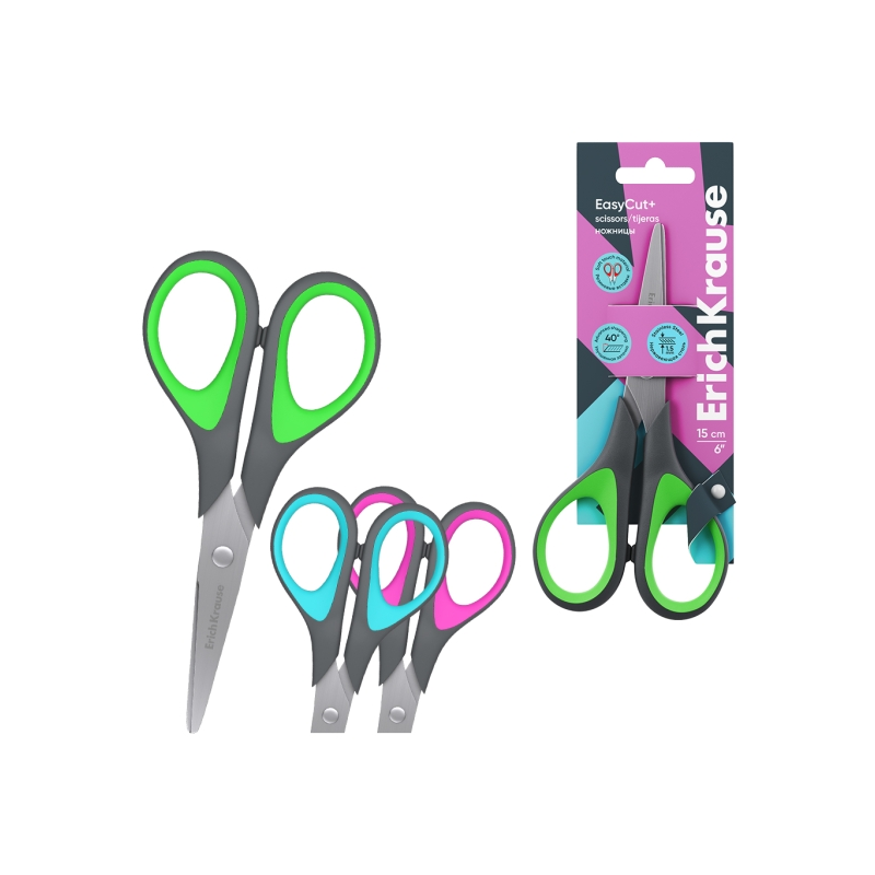 Ciseaux ErichKrause EasyCut+ 15 cm, couleurs assorties Ciseaux ErichKrause EasyCut+ 15 cm, couleurs assorties