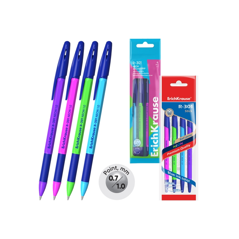 Stylo-bille ErichKrause R-301 bleu 0,5 mm, lot de 4 Stylo-bille ErichKrause R-301 bleu 0,5 mm, lot de 4