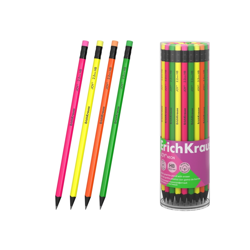 Crayon graphite HB ErichKrause JOY Neon avec gomme, assorti Crayon graphite HB ErichKrause JOY Neon avec gomme, assorti