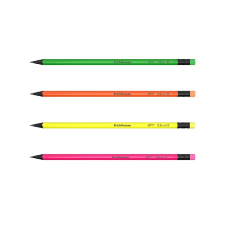 Crayon graphite HB ErichKrause JOY Neon avec gomme, assorti