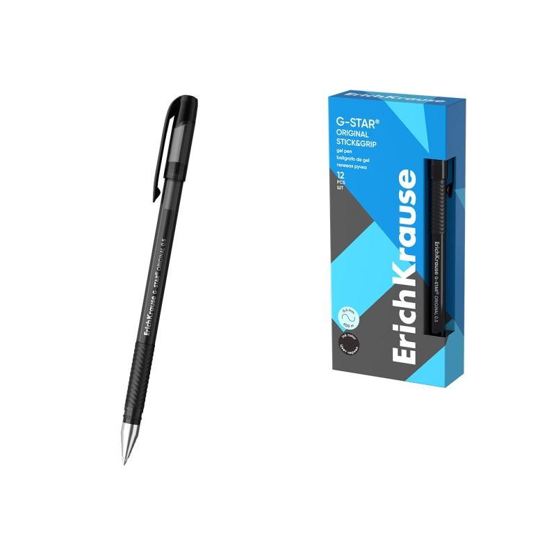 Stylo à bille gel noir 0,5 mm ErichKrause G-Star capuchon