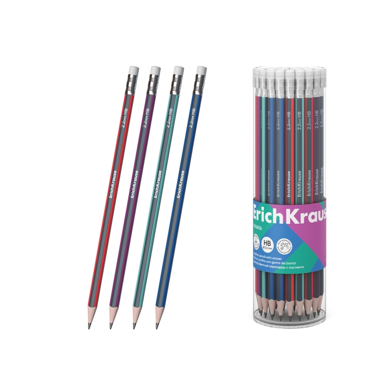 Crayon graphite ErichKrause Sonata HB triangulaire gomme assorti Crayon graphite ErichKrause Sonata HB triangulaire gomme assorti