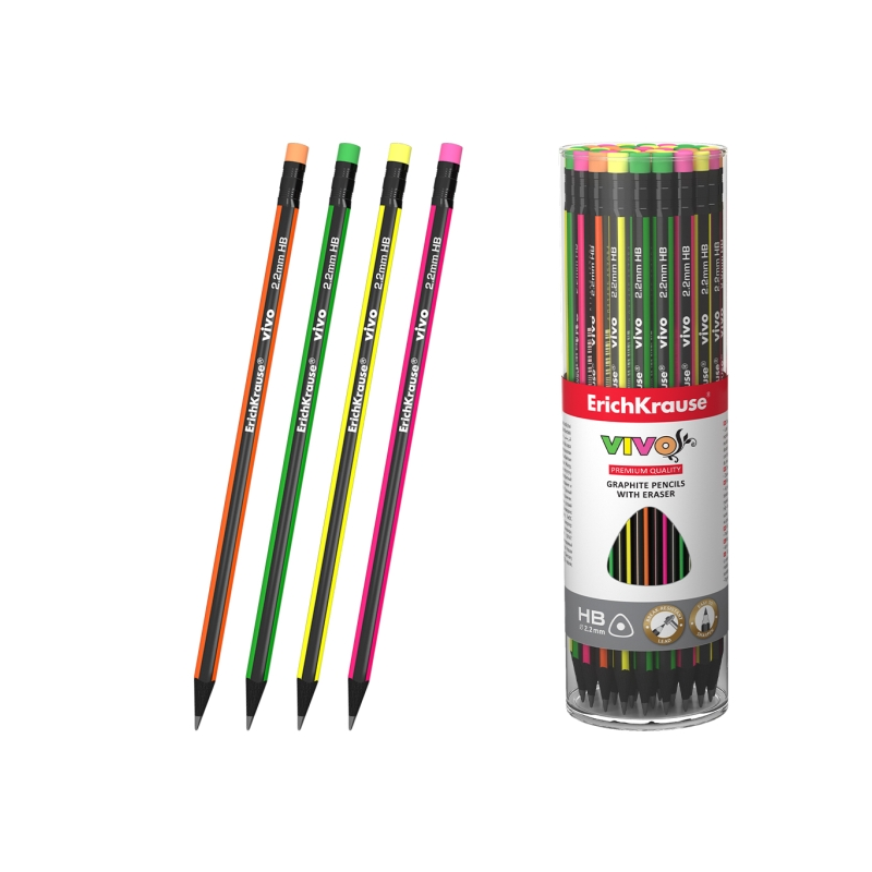Crayon graphite HB ErichKrause VIVO, gomme, assorti Crayon graphite HB ErichKrause VIVO, gomme, assorti