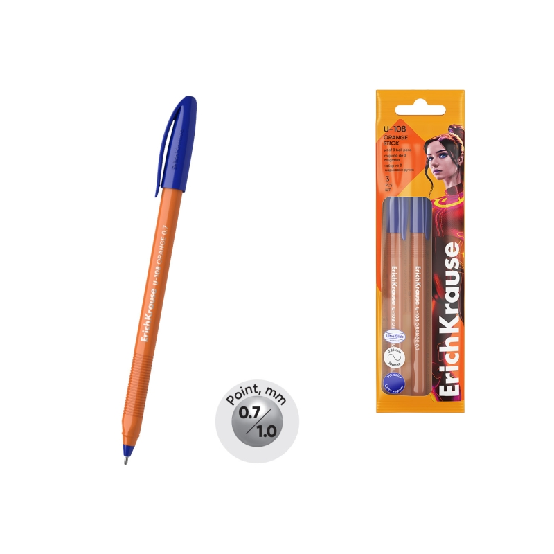 Stylo-bille ErichKrause U-108 bleu 0,7 mm lot de 3 Stylo-bille ErichKrause U-108 bleu 0,7 mm lot de 3