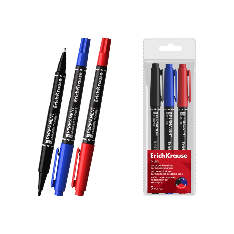 Marqueurs permanents ErichKrause P-80, lot de 3 assortis