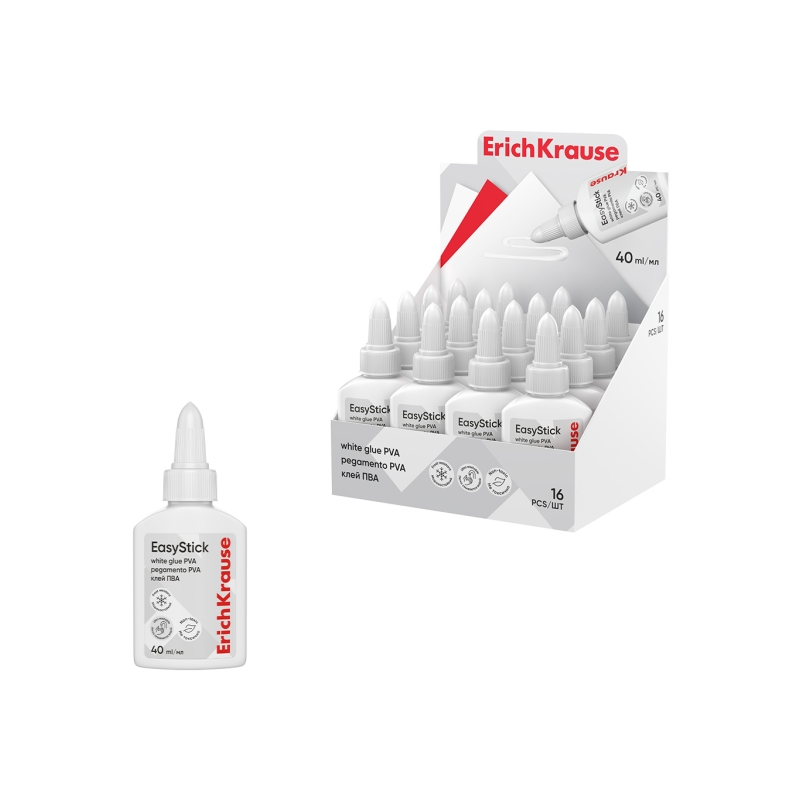 Colle blanche PVA ErichKrause EasyStick 40 ml x 16, blanc Colle blanche PVA ErichKrause EasyStick 40 ml x 16, blanc
