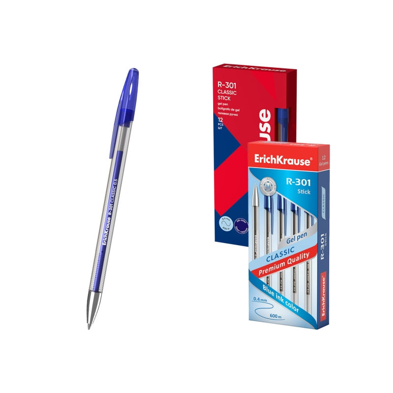 Stylo gel ErichKrause R-301 bleu 0,5 mm, lot de 12 Stylo gel ErichKrause R-301 bleu 0,5 mm, lot de 12