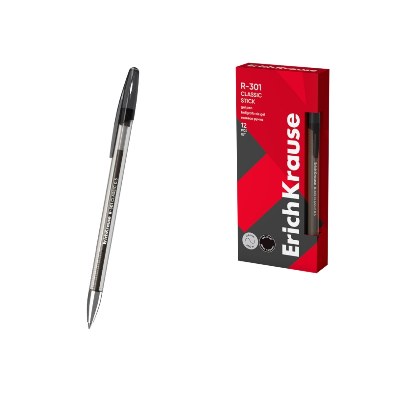 Stylo gel noir ErichKrause R-301, 0,5 mm, pack de 12