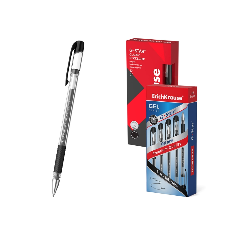 Stylo gel noir 0,5 mm ErichKrause G-Star avec capuchon