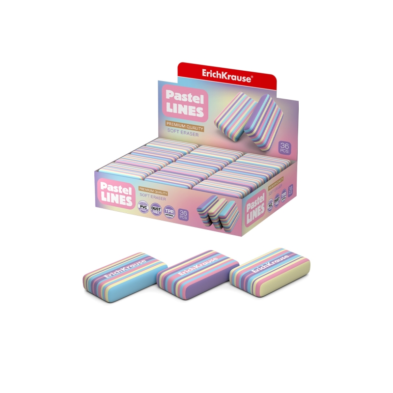 Gommes de bureau ErichKrause Pastel Lines x36 assorties Gommes de bureau ErichKrause Pastel Lines x36 assorties