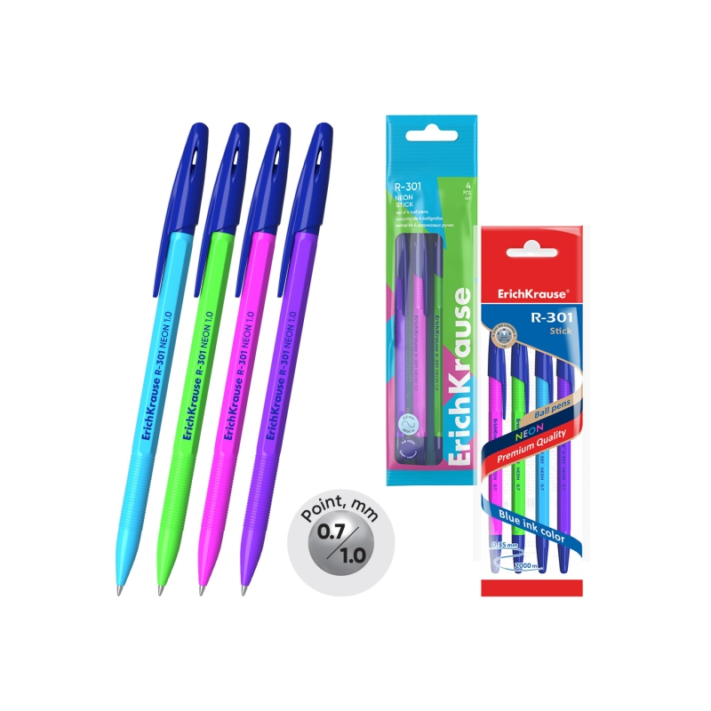 Stylo-bille ErichKrause R-301 bleu, lot de 4