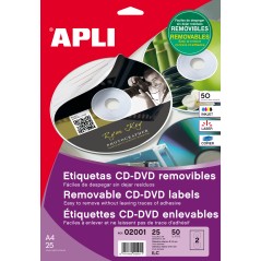 Apli Étiquettes Amovibles CD/DVD Classique Mat Taille 10 Feuilles I/L/C