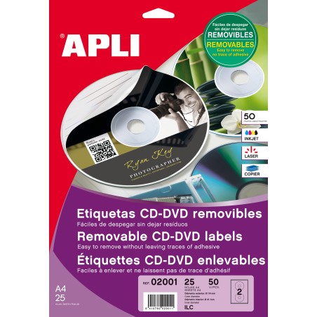 Apli Étiquettes Amovibles CD/DVD Classique Mat Taille 10 Feuilles I/L/C