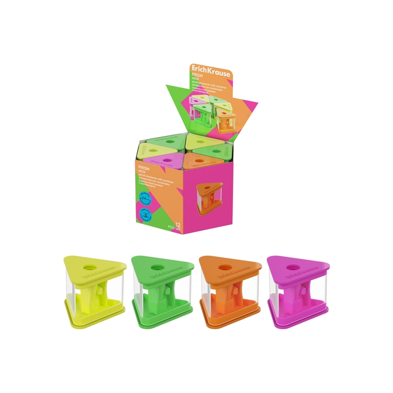 Taille-crayons ErichKrause Prism Neon assortis, 12 pièces