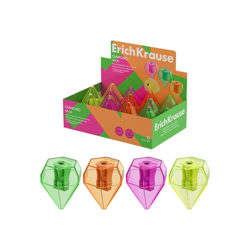 Tailles-crayons ErichKrause Diamond Neon, lot de 12 assortiment