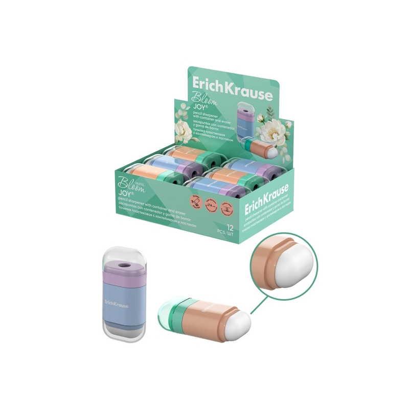 Taille-crayons avec gomme ErichKrause JOY Pastel Bloom x12 assortiment