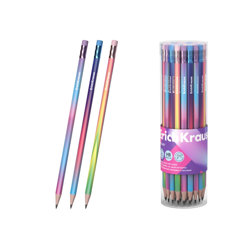 Crayon graphite ErichKrause Galaxy HB triangulaire gomme assorti Crayon graphite ErichKrause Galaxy HB triangulaire gomme assorti
