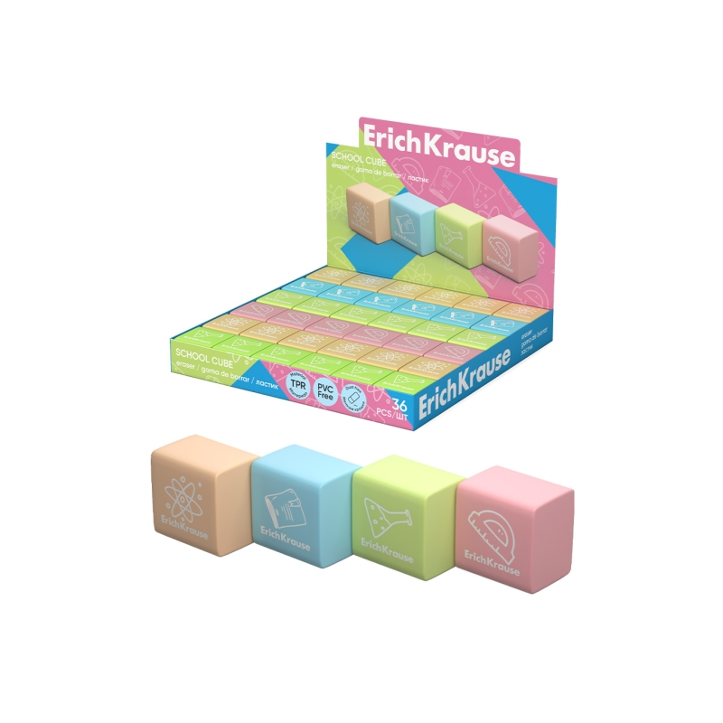 Gommes de bureau ErichKrause School Cube x36 assortiment Gommes de bureau ErichKrause School Cube x36 assortiment