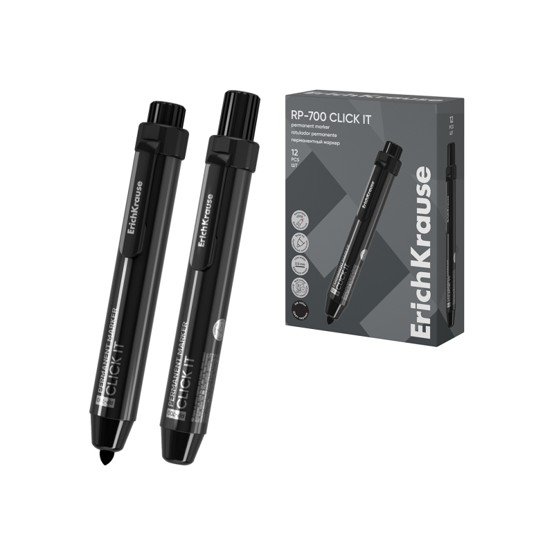 Marqueur permanent rétractable ErichKrause RP-700 noir 2 mm