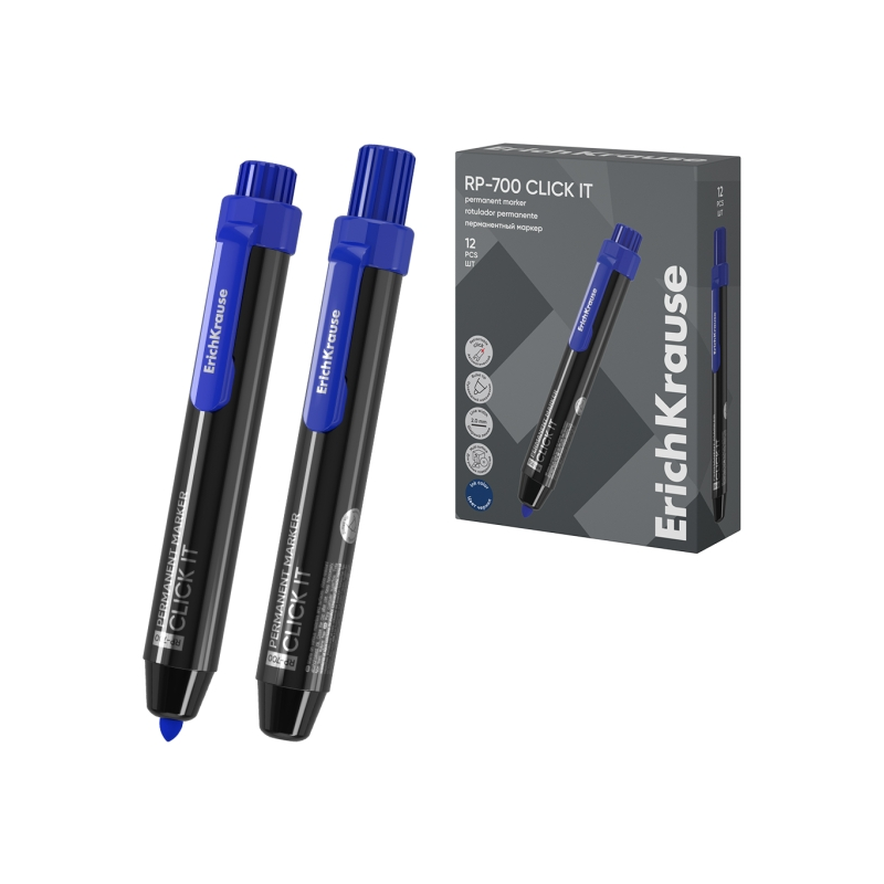 Marqueur permanent rétractable ErichKrause RP-700 bleu 2 mm