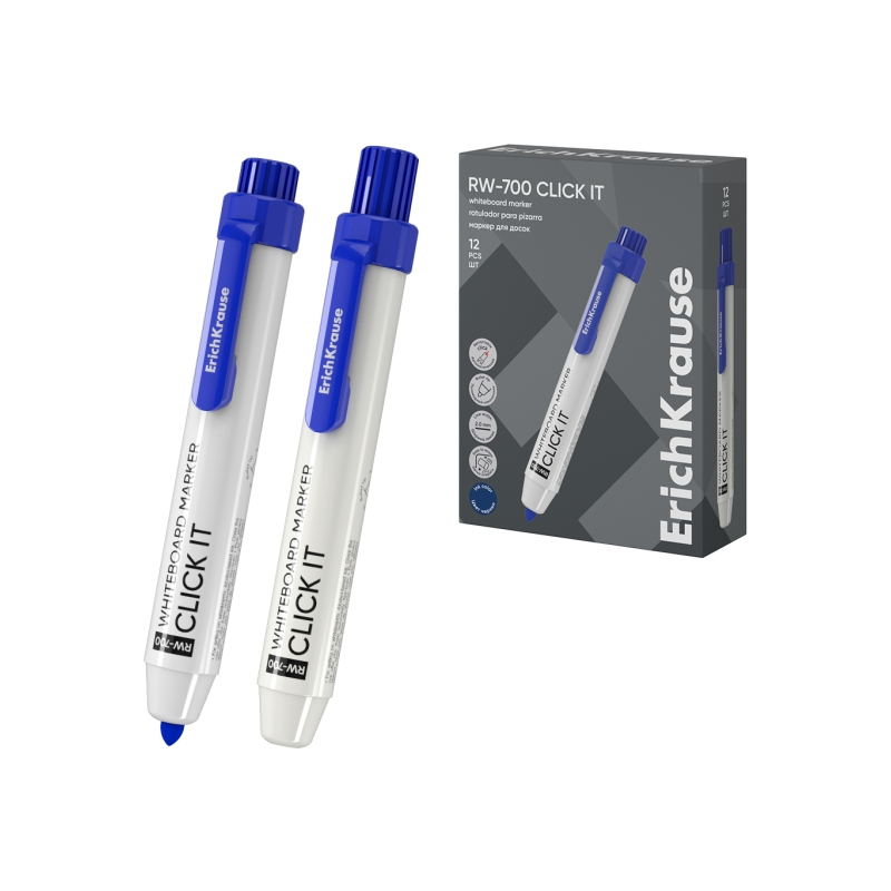 Marqueur tableau blanc rétractable ErichKrause bleu 2 mm Marqueur tableau blanc rétractable ErichKrause bleu 2 mm