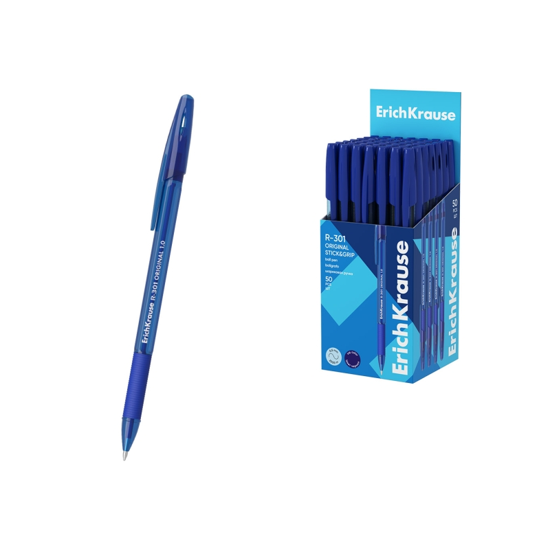 Stylo-bille ErichKrause R-301 bleu 1,0 mm transparent