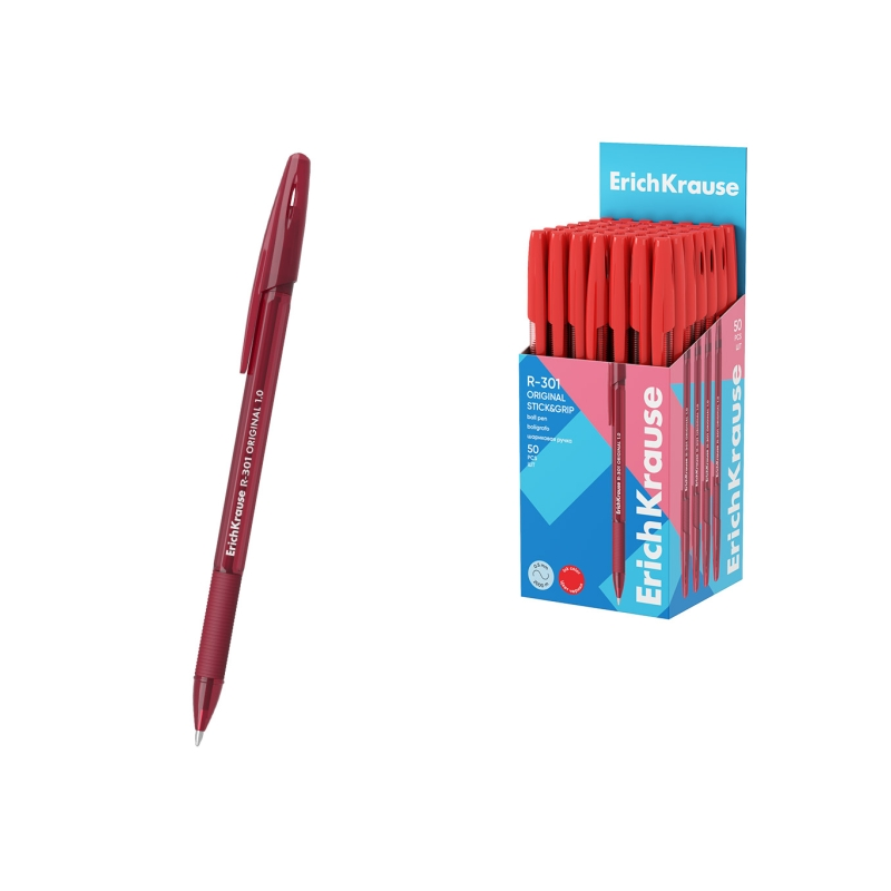 Stylo-bille ErichKrause R-301 rouge 1,0 mm transparent