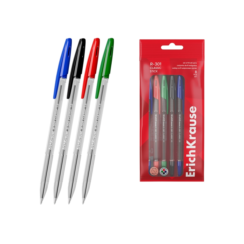 Stylo-bille ErichKrause R-301 1,0 mm assortis x8 Stylo-bille ErichKrause R-301 1,0 mm assortis x8