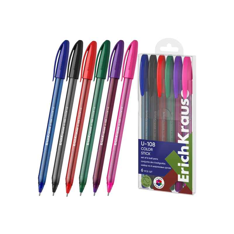 ErichKrause U-108 Lot de 6 stylos-bille assortis 1,0 mm ErichKrause U-108 Lot de 6 stylos-bille assortis 1,0 mm