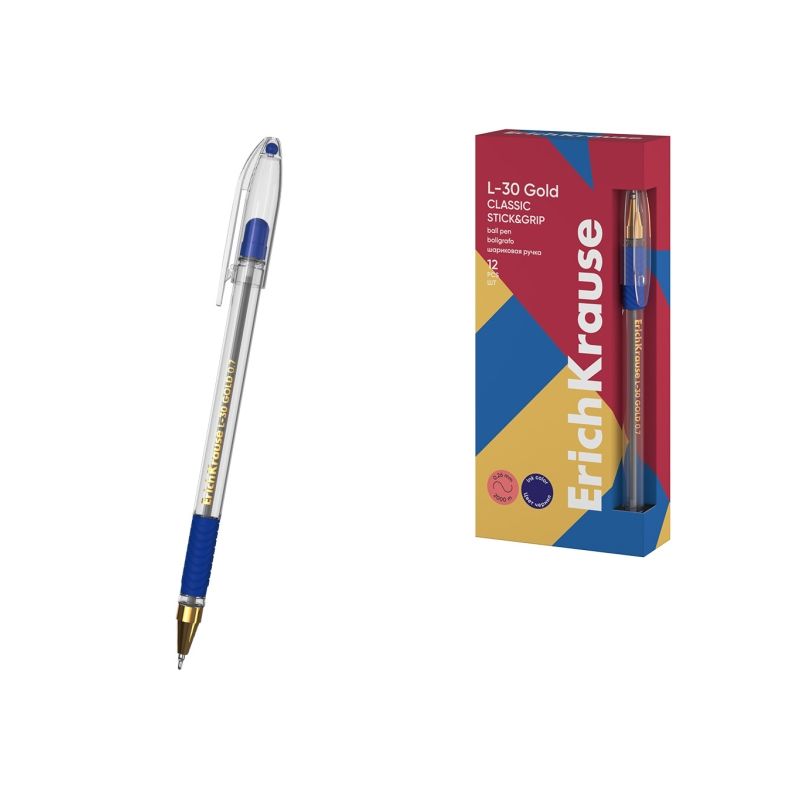 Stylo-bille ErichKrause L-30 Gold Stick Grip bleu 0,7 mm