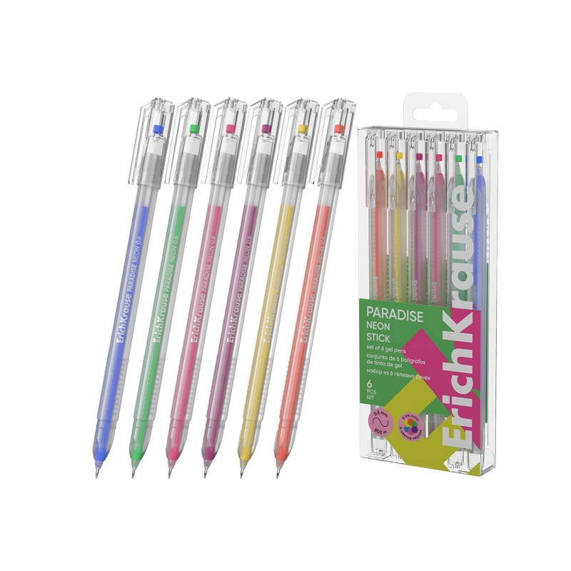 ErichKrause Paradise Stick Néon 6 stylos assortis 0,6 mm ErichKrause Paradise Stick Néon 6 stylos assortis 0,6 mm
