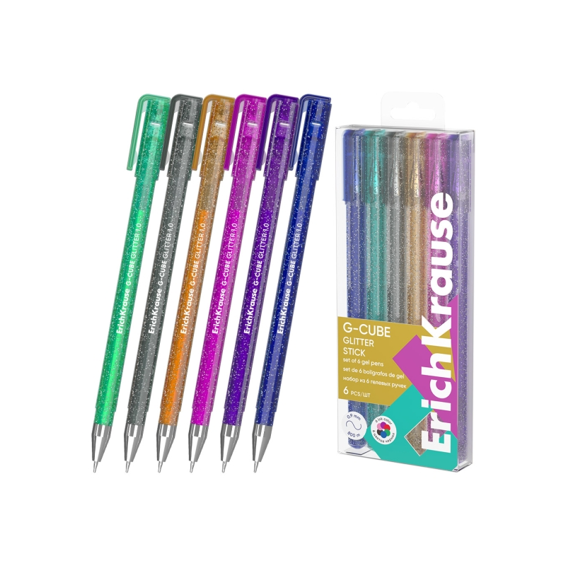 ErichKrause G-Cube stylos gel pailletés assortis x6 ErichKrause G-Cube stylos gel pailletés assortis x6