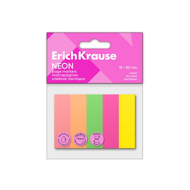 ErichKrause Blocs 100 marque-pages néon 15x50mm assortis x5