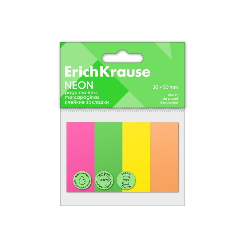 Blocs de 50 marque-pages repositionnables 20x50mm assortis