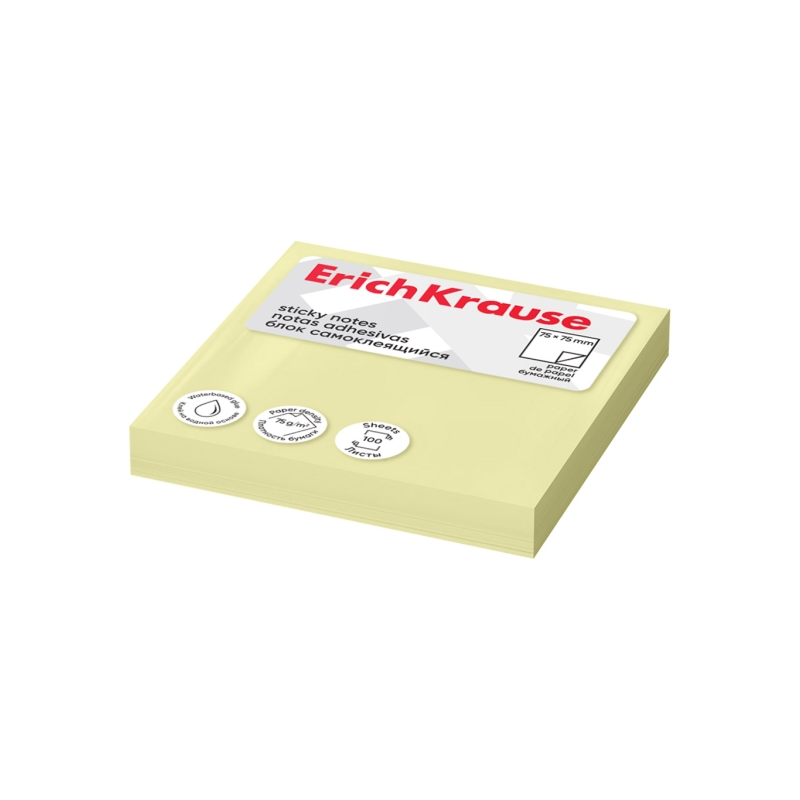 Bloc de 100 notes adhésives jaunes 75x75 mm ErichKrause Bloc de 100 notes adhésives jaunes 75x75 mm ErichKrause