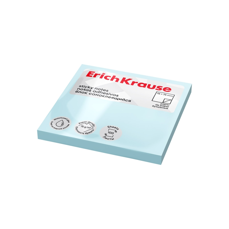 Bloc de 100 notes adhésives bleu 75x75mm ErichKrause Bloc de 100 notes adhésives bleu 75x75mm ErichKrause