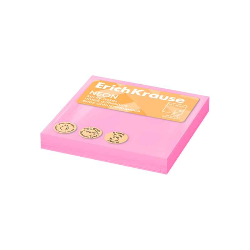 Bloc de 100 notes adhésives ErichKrause rose 75x75 mm