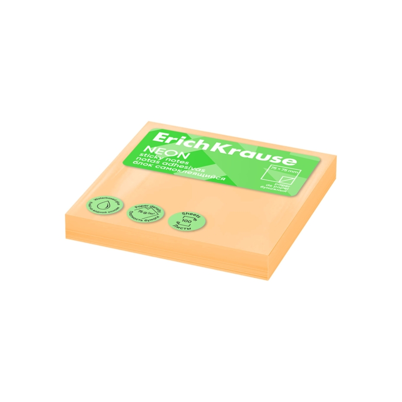Bloc de 100 notes adhésives 75x75mm orange ErichKrause