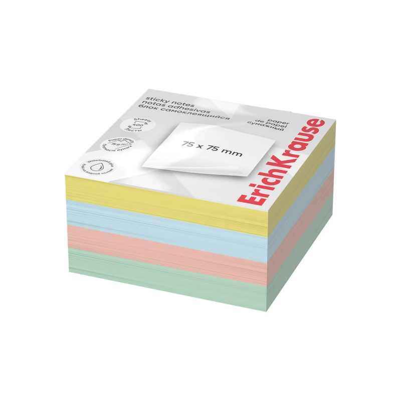 Bloc de 400 notes adhésives ErichKrause 75x75mm couleurs assorties
