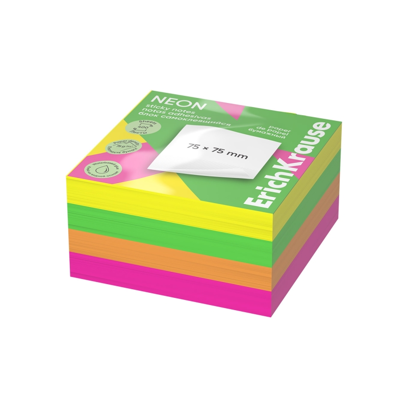 Bloc de 400 notes adhésives ErichKrause 75x75mm couleurs assorties