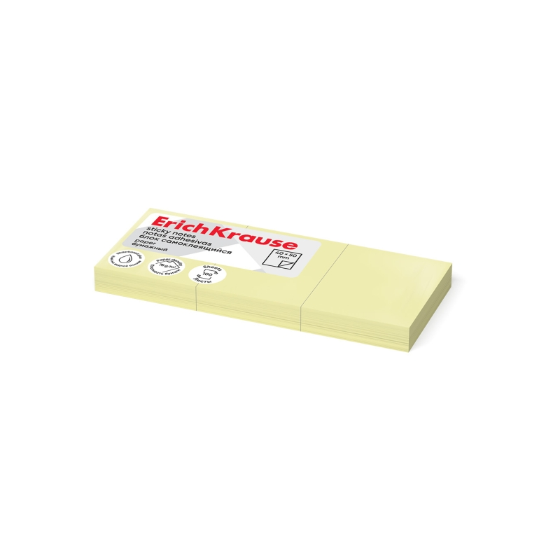 Bloc de 100 notes adhésives jaunes 40x50mm ErichKrause x3