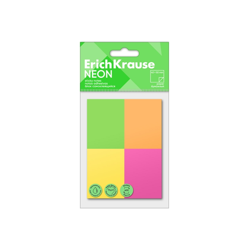Bloc-notes adhésifs ErichKrause néon 40x50mm 4x100 feuilles Bloc-notes adhésifs ErichKrause néon 40x50mm 4x100 feuilles